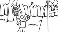 Desenho para colorir Simon joga badminton