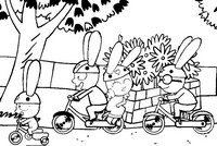 Desenho para colorir Simon anda de bicicleta com os amigos