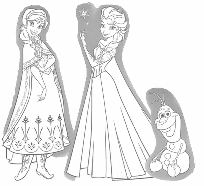 Coloring page Anna, Elsa and Olaf