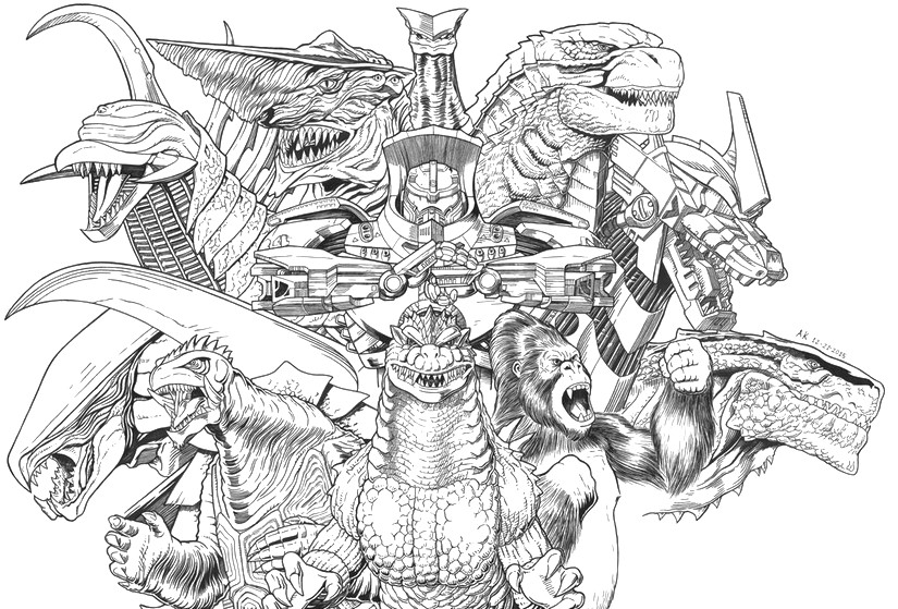 Coloring page Godzilla : Godzilla, King Kong and Gamera 12