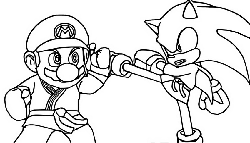 Disegno da colorare Sonic - Mario - Karate