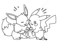 Coloring page Eevee and Pikachu