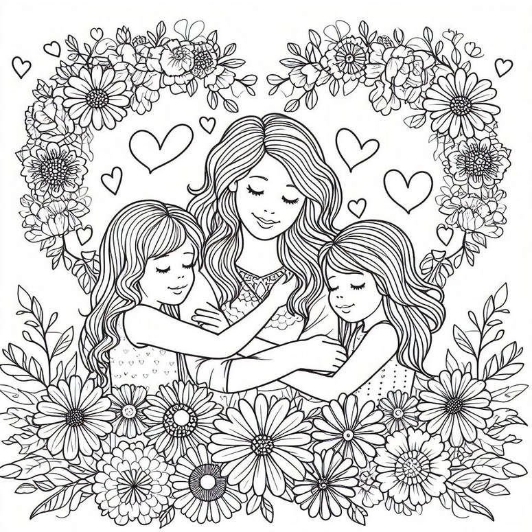 Disegno da colorare La mamma e le sue due figlie