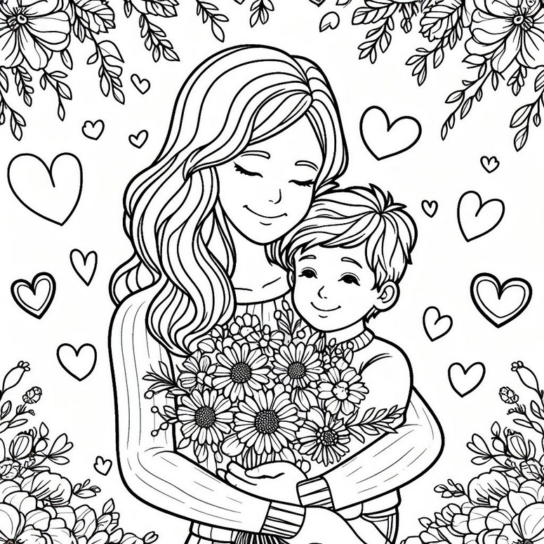 Coloring page Mom with her son