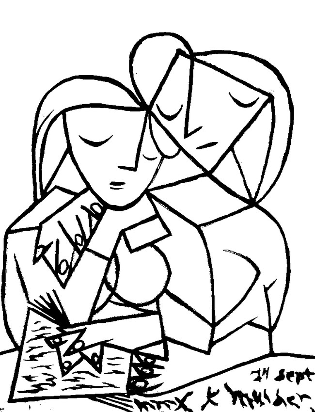 Coloring page Art Famous paintings : Picasso: two girls reading 4