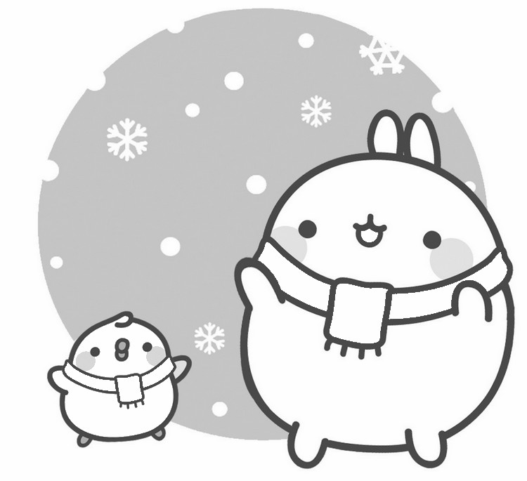 Coloring page Molang and Piu-Piu in winter