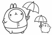 Coloring page Molang and Piu-Piu in the rain