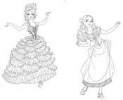 Hoja para colorear - Hada de Azúcar, la Reina del Primer Reino de los Dulces y Clara - El Cascanueces y los cuatro reinos