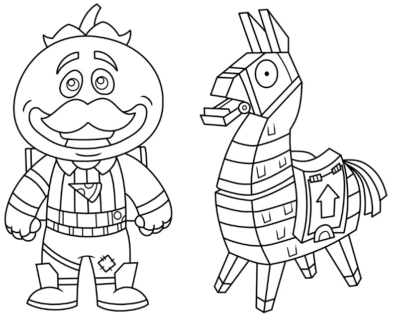Desenho para colorir Fortnite Mini Tomatohead e Mini Lama 1