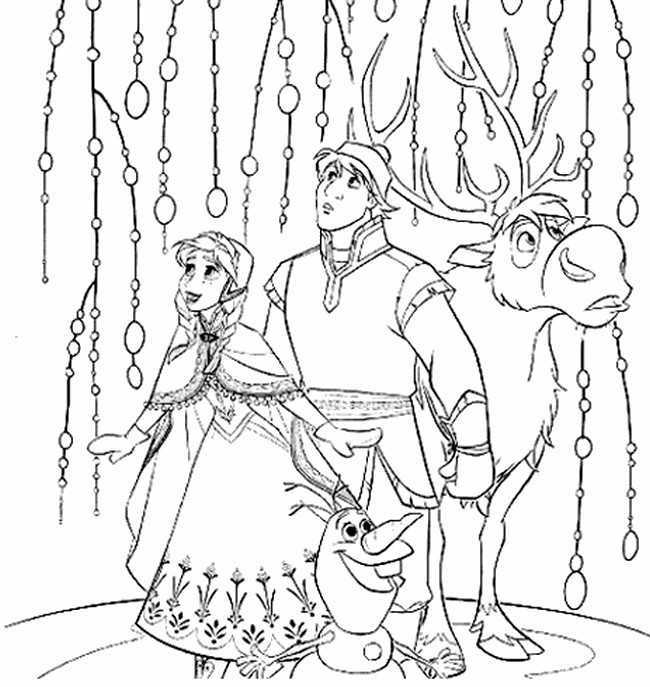 Coloring page Elsa, Kristoff, Olaf and Sven