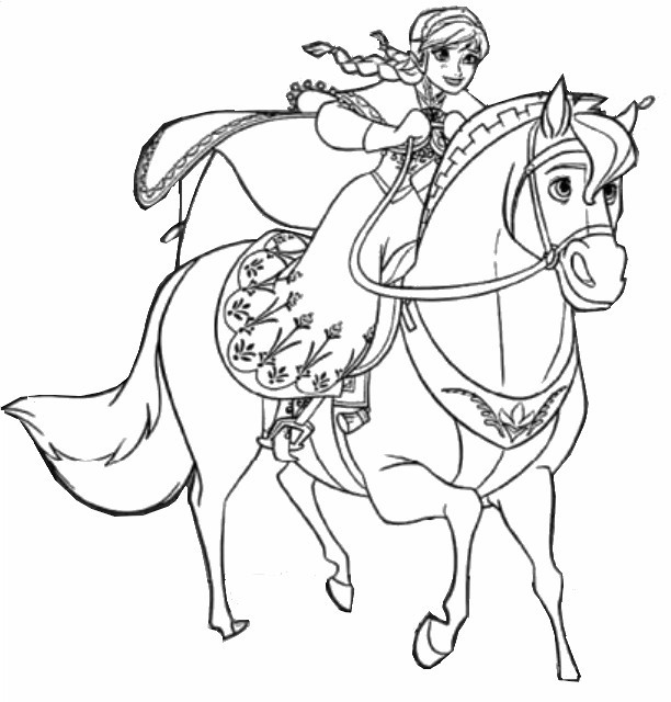 Coloring page Elsa on horseback