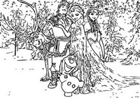 Coloring page Anna, Elsa, Olaf, Kristoff and Sven