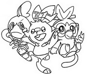 Coloring page Sobble, Scorbunny and Grookey