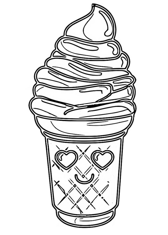 Desenho de Sorvete Kawaii de Cone para colorir