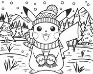 Dibujo para colorear - Invierno - Pikachu