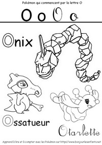 Coloriage à télécharger - Les Pokémon qui commencent par O: Onix, Ossatueur, Otarlette - J'apprends les lettres de l'alphabet avec les Pokémon