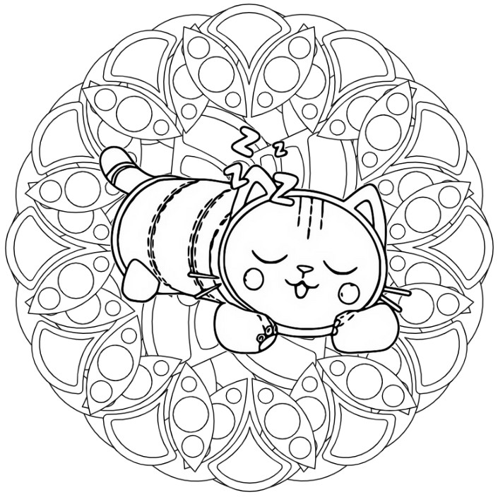 Coloring page Gabby's Dollhouse Mandalas : Pillow Cat 8
