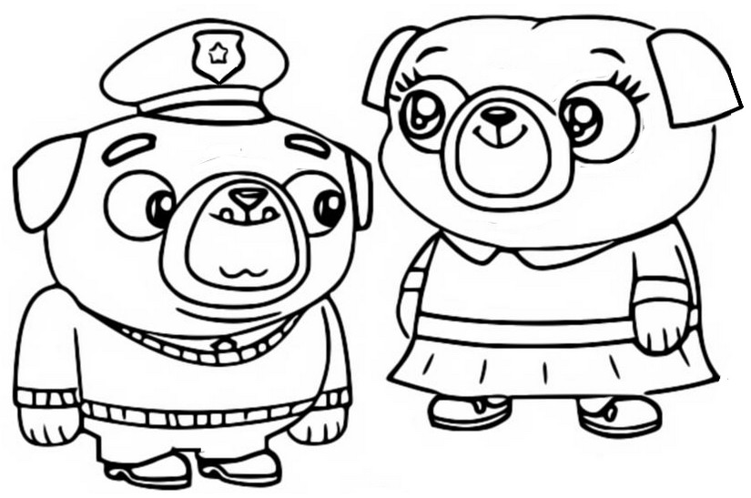 Coloring page Chip and Potato : Little Momma Pug and Little Poppa Pug 4