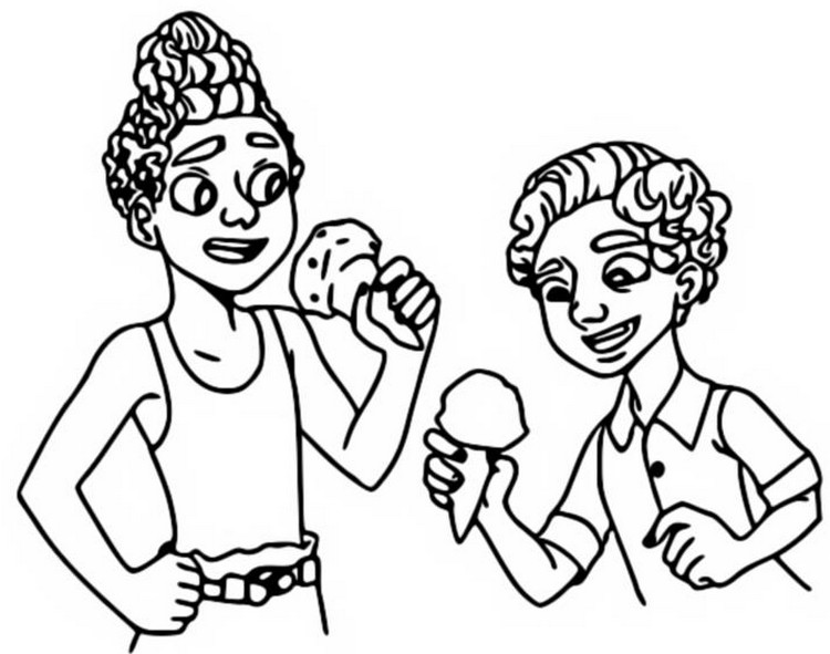 Coloring page Luca and Alberto eat an ice cream