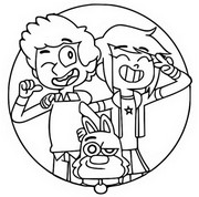 Dibujo para imprimir - La niña, niño y perro - Boy Girl Dog Cat Mouse Cheese