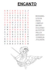 Ausmalbild zum Ausdrucken - Versteckte Wörter (einfach) - Lösung - Spiele Encanto