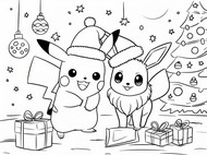 Gratis målarbild - Pikachu och Eevee - Pokémon - Jul
