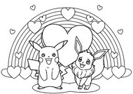 Dibujo para colorear - pikachu y eevee - Pokémon - San Valentin