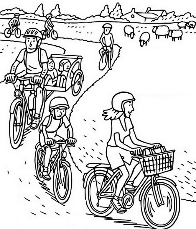 Coloring page Family bike ride