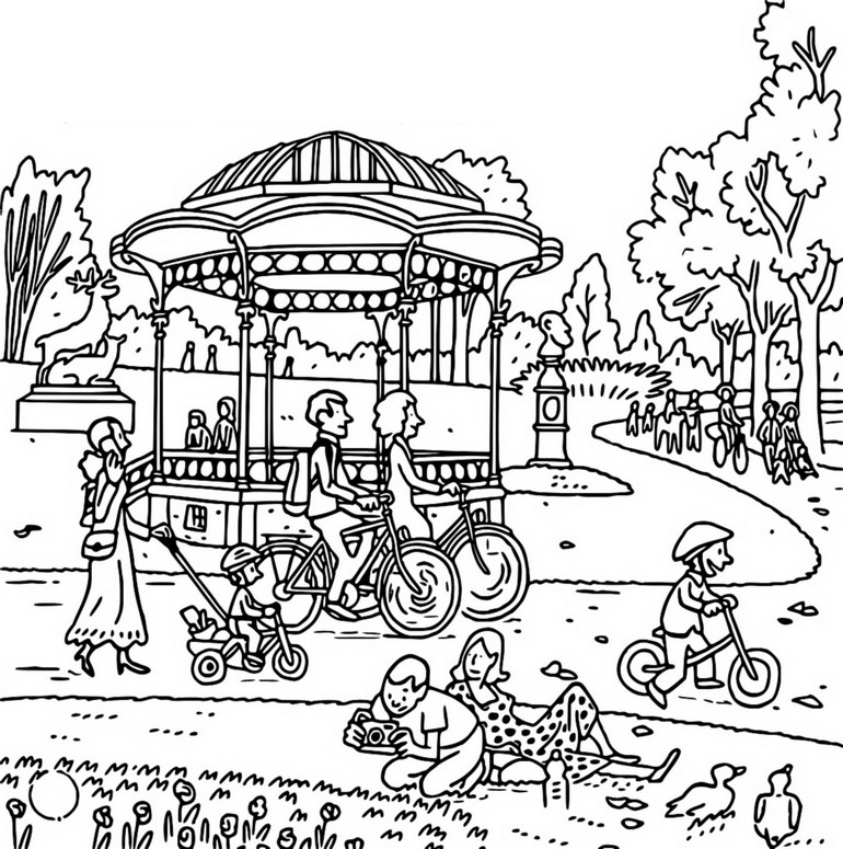 Coloring page Bike ride at the park