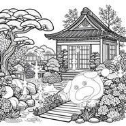 Zeichnung zum Ausmalen - japanischer Garten - Pikmin 4