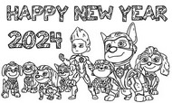 Lámina para colorear - Feliz año nuevo 2024 - Paw Patrol - La Súper Película