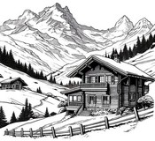 Dibujo para colorear - Cabaña - Suiza