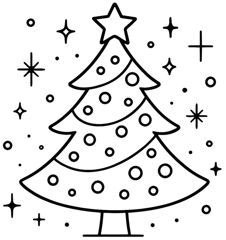 Lámina para colorear - Sencillo y moderno - Arbol de navidad