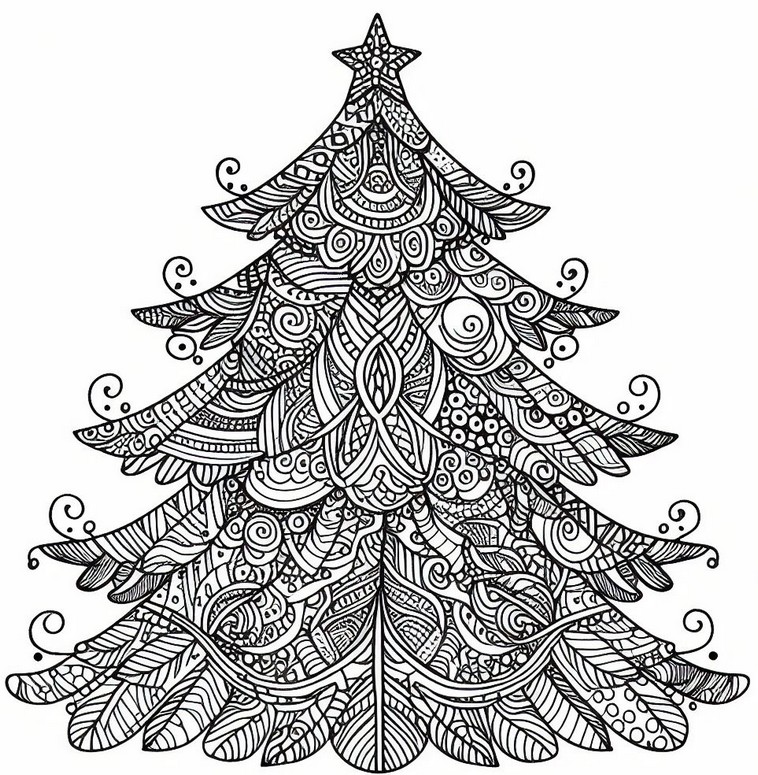 Coloring page Christmas tree : Zentangle 4