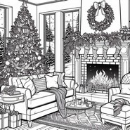 Lámina para colorear - Alrededor de la chimenea - Arbol de navidad