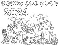 Dibujo para colorear - Feliz año nuevo 2024 - Super Mario Bros Wonder