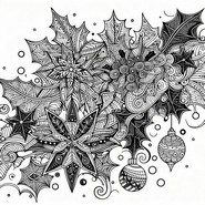 Disegno da colorare - Decorazioni natalizie e natalizie di agrifoglio - Zentangle - Natale