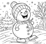 Målarbild - Lycklig snögubbe - Snögubbe