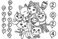 Dibujo para colorear - La casa de muñecas - Feliz año nuevo 2024