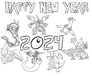 Hoja para colorear - Pokémon - 2024 Año del Dragón - Feliz año nuevo 2024