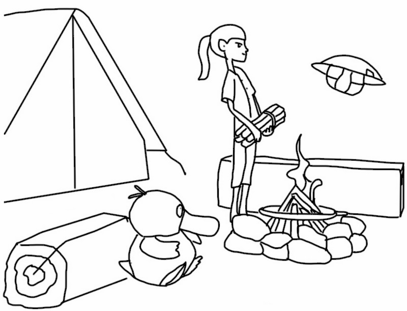 Coloring page Around the campfire