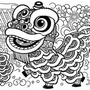 Dibujo para colorear - danza del león - Año nuevo japonés