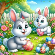 Dibujo gratuito - Conejos y huevos de Pascua - Feliz año nuevo 2024 - Tarjetas de felicitación