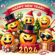 Hoja para colorear - Emoticonos - Feliz año nuevo 2024 - Tarjetas de felicitación