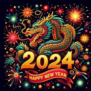 Dibujo para imprimir - 2024 Año del Dragón - Feliz año nuevo 2024 - Tarjetas de felicitación