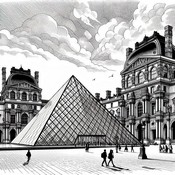 Dibujo descargable - La pirámide del Louvre - París