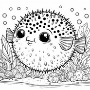 Dibujo para colorear - Pez globo - pez divertido