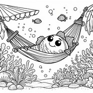 Lámina para colorear - Pescado en una hamaca - pez divertido