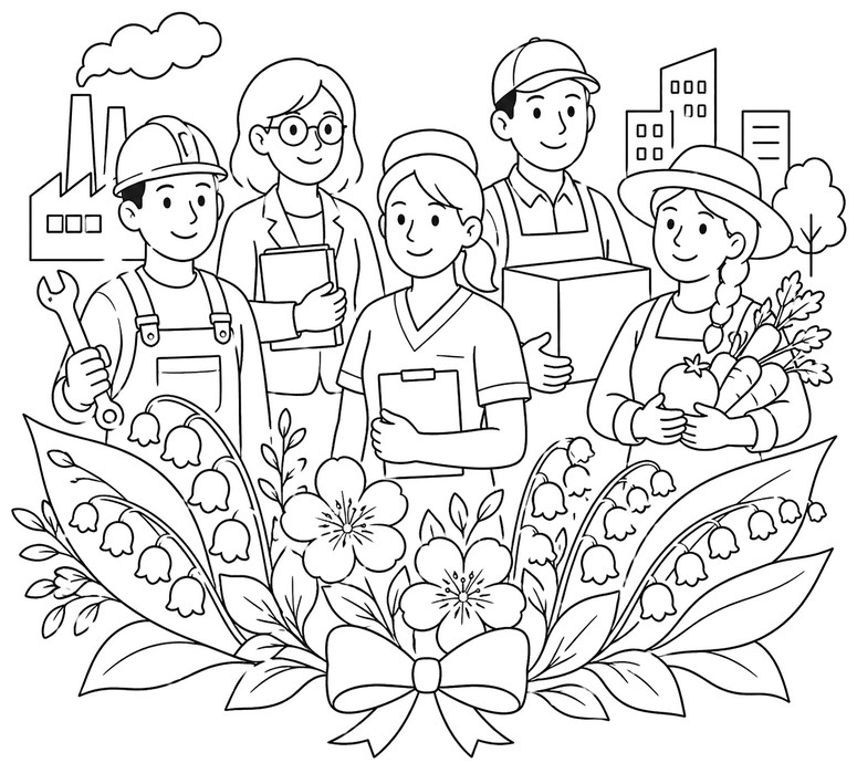 Foglio da colorare - Festa dei lavoratori - Mughetto il 1 maggio