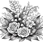 Hoja para colorear - Lirio de los valles y rosas. - Lirio de los valles el 1 de mayo